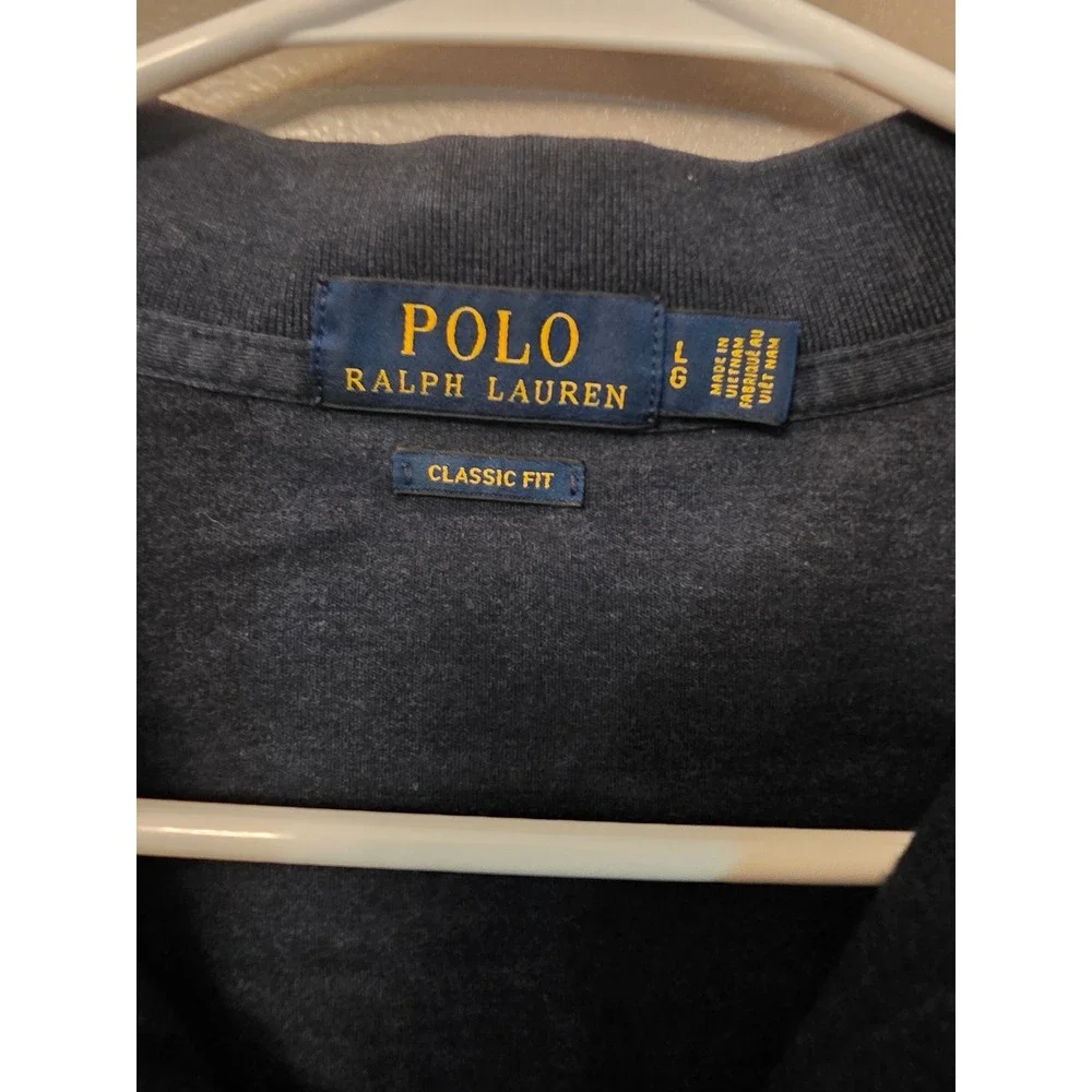 Polo Ralph Lauren Mens Classic Fit Polo Shirt Heathered Navy Blue Short Sleeve L